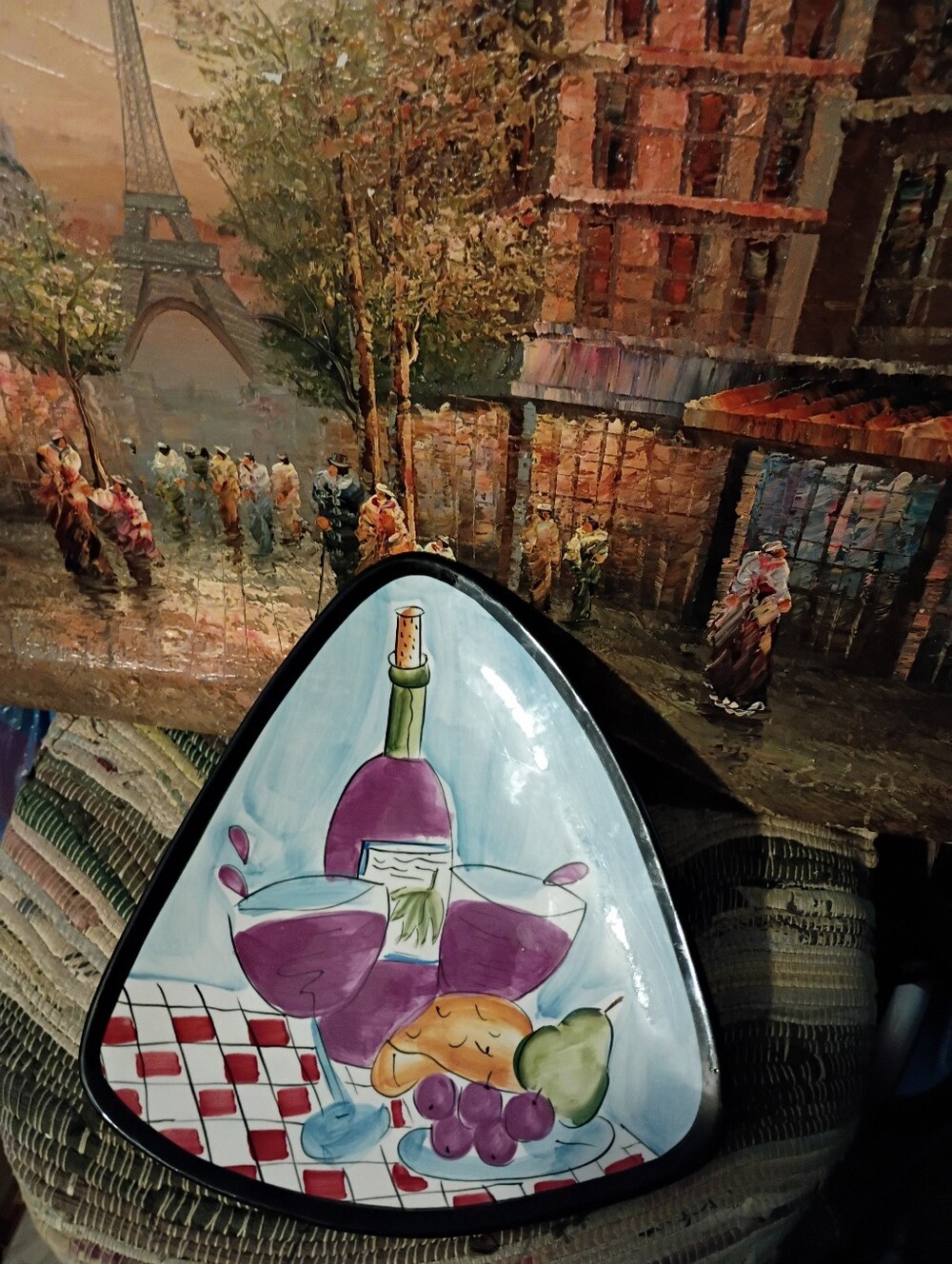 Hausenware🍷Hand-Painted Wine & Fruit Decorative Ceramic Plate - Purple Accents - Picture 3 of 6